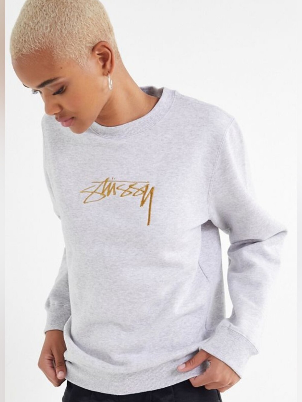 Stussy Heather Grey Gold Embossed Crewneck Size Medium